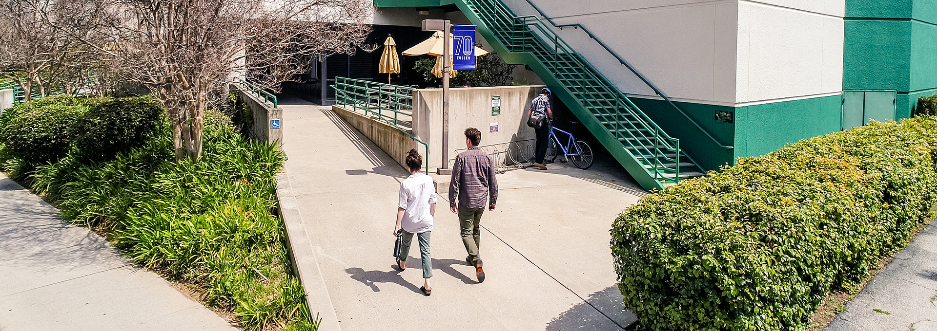 students walking through campus