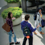 Four students going to class